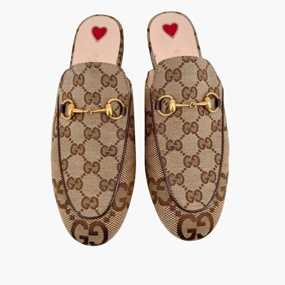 Gucci Princetown Horsebit Loafer Mule EU 38.5 US 8.5 Beige Jumbo GG Canvas Flat - Picture 4 of 15